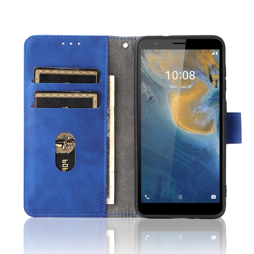 Stand Design Flip Phone Cover Skin-touch Wallet Magnetic Clasp Leather Case Phone Protective Cover for ZTE Blade A31