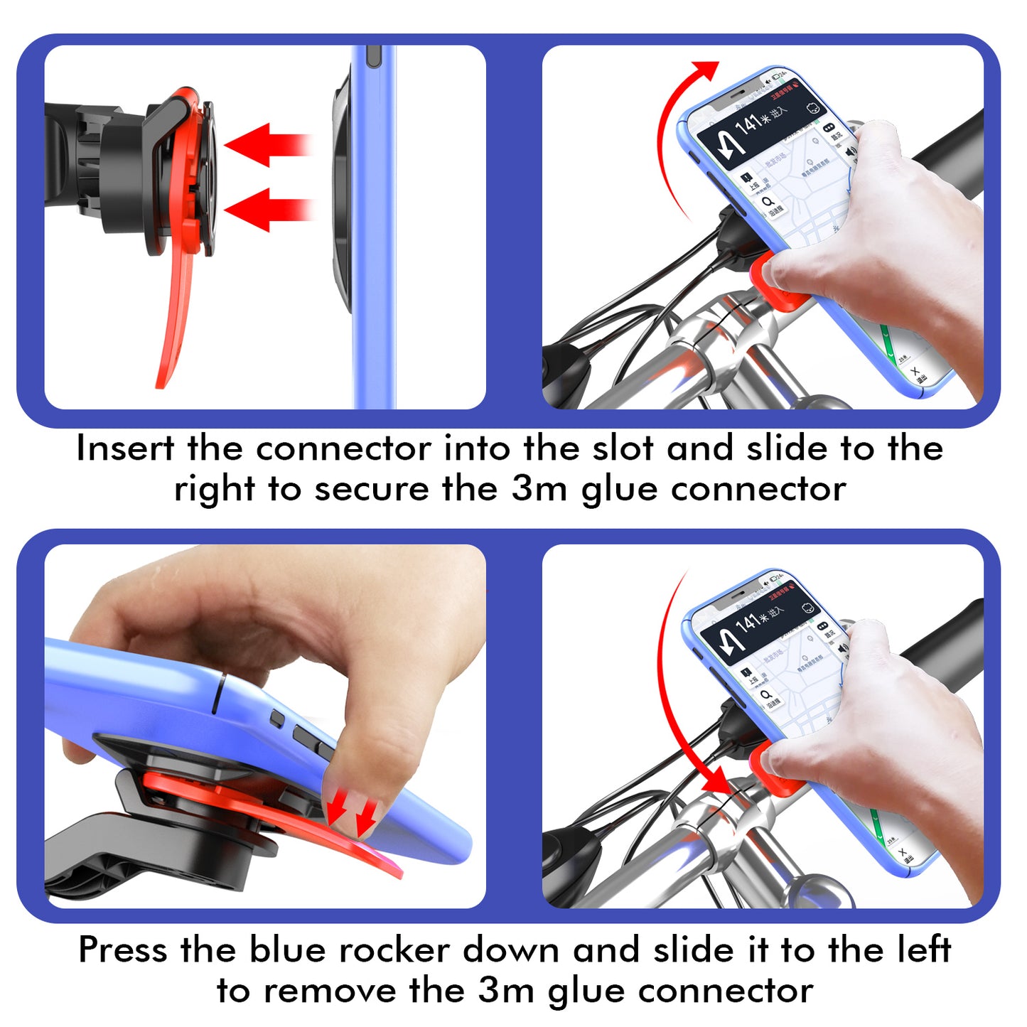 HL-143A Adjustable Rotating Bike Phone Mount Detachable Motorcycle Mobile Phone Holder for 4.7-6.7 Inch Cell Phones