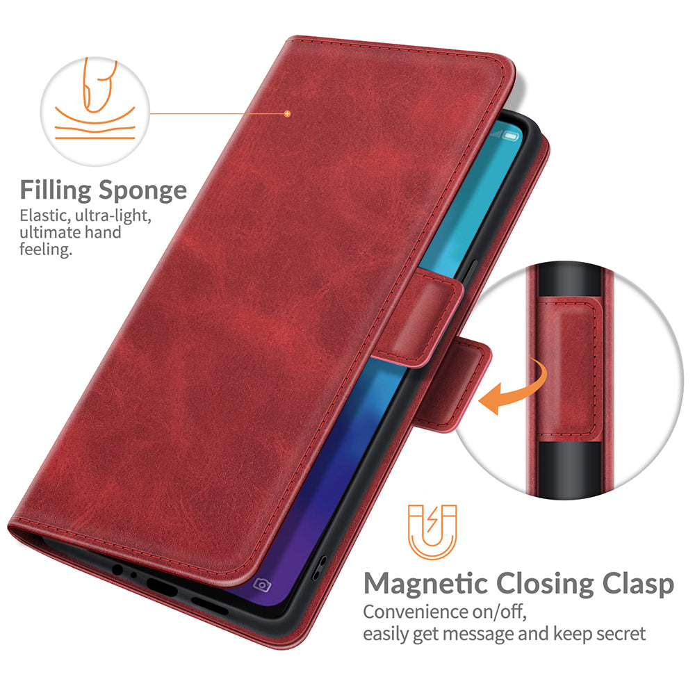 PU Leather Wallet Protective Stand Flip Phone Case with Double Magnetic Clasps for ZTE Blade V30 Vita / ZTE V2022