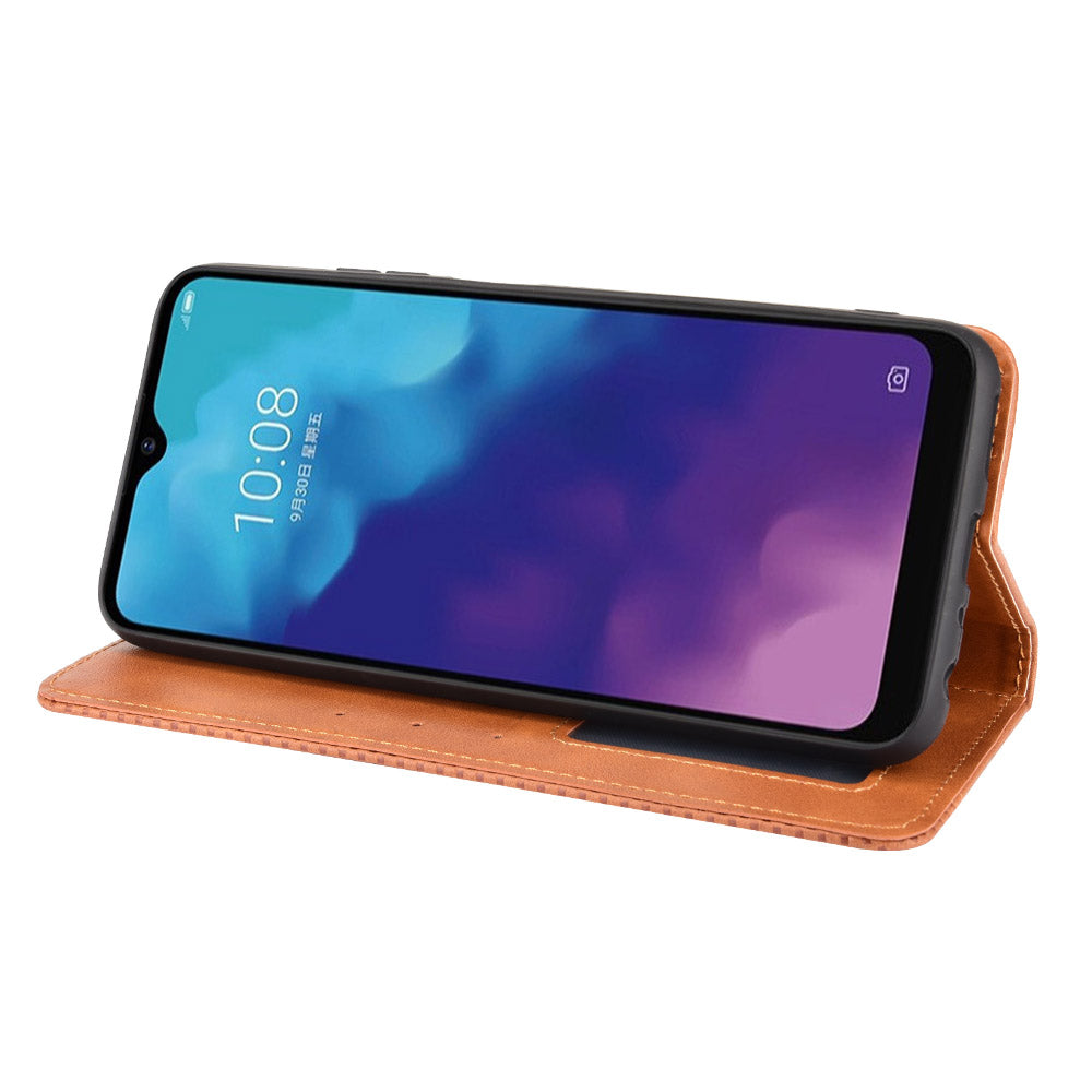 Retro Textured Surface Magnetic Automatic Closing Anti-Drop Wallet Stand Phone Leather Case Cover for ZTE Blade V30 Vita/V2022