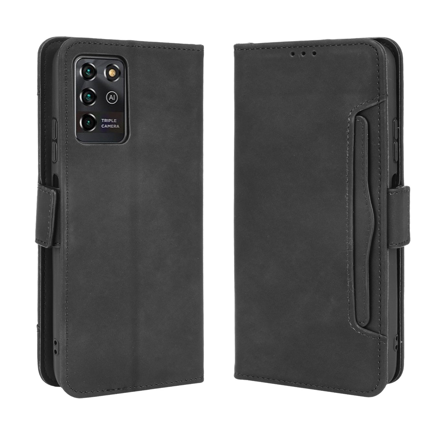 For ZTE Blade V30 Vita/V2022 Anti-Fall Shockproof Flip Phone Case PU Leather + TPU Phone Cover Multiple Card Slot Wallet Stand Design