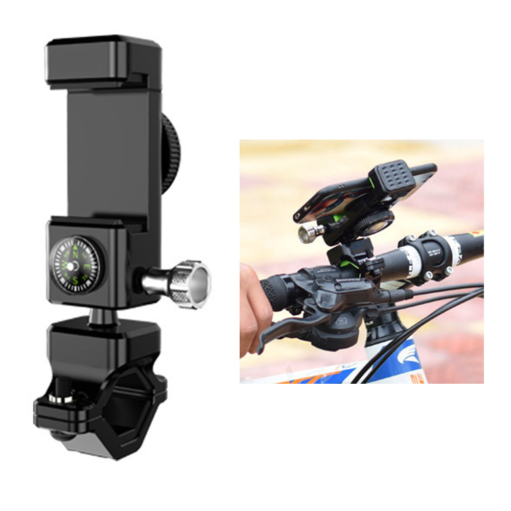 Q003 Anti-theft Bicycle Phone Mount Bracket Anti-fall 360-degree Rotating Cell Phone Holder with Compass for Bike/Electric Bike/Motorcycle (without Light)