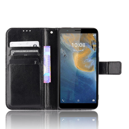 Flip Folio Stand Crazy Horse Texture PU Leather Wallet Magnetic Anti-Scratch Case with Wrist Strap for ZTE Blade A31