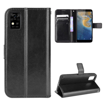 Flip Folio Stand Crazy Horse Texture PU Leather Wallet Magnetic Anti-Scratch Case with Wrist Strap for ZTE Blade A31