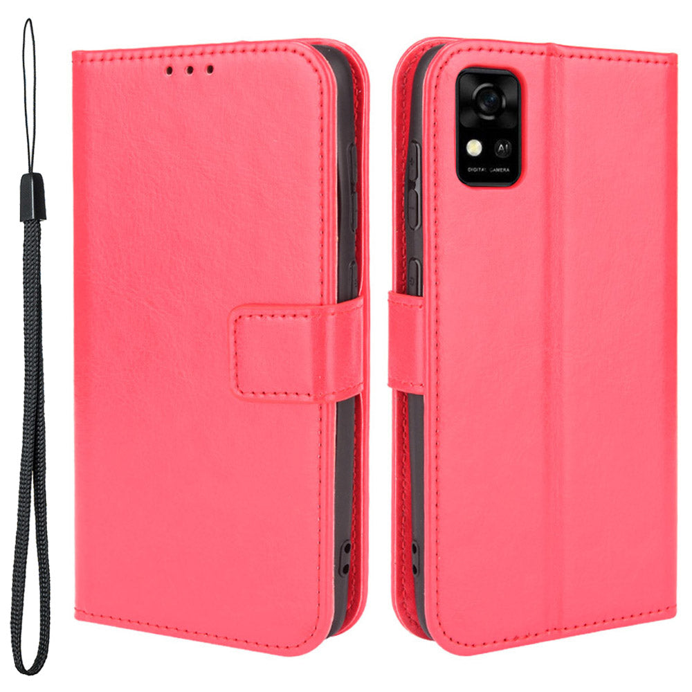 Flip Folio Stand Crazy Horse Texture PU Leather Wallet Magnetic Anti-Scratch Case with Wrist Strap for ZTE Blade A31