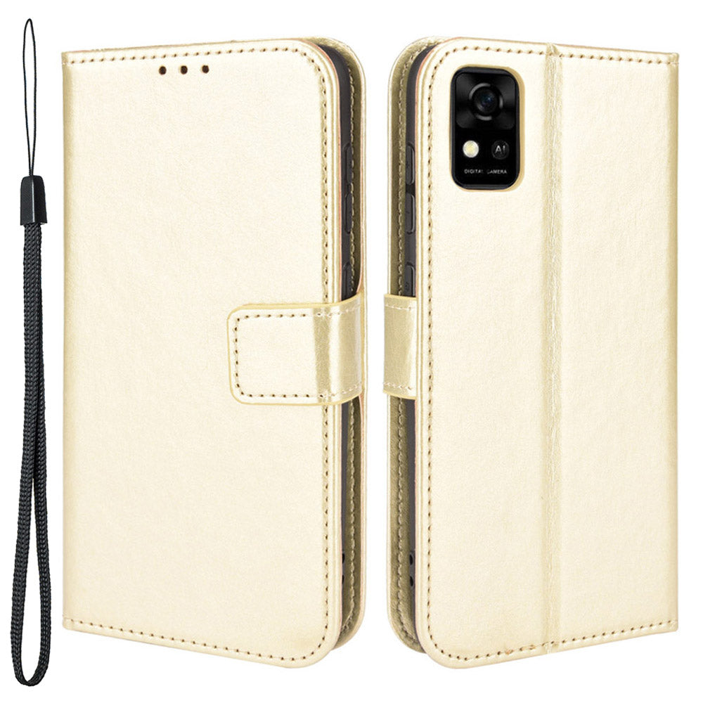 Flip Folio Stand Crazy Horse Texture PU Leather Wallet Magnetic Anti-Scratch Case with Wrist Strap for ZTE Blade A31