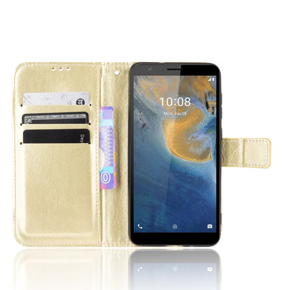 Flip Folio Stand Crazy Horse Texture PU Leather Wallet Magnetic Anti-Scratch Case with Wrist Strap for ZTE Blade A31