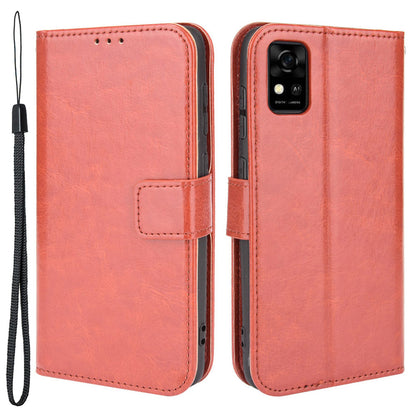 Flip Folio Stand Crazy Horse Texture PU Leather Wallet Magnetic Anti-Scratch Case with Wrist Strap for ZTE Blade A31