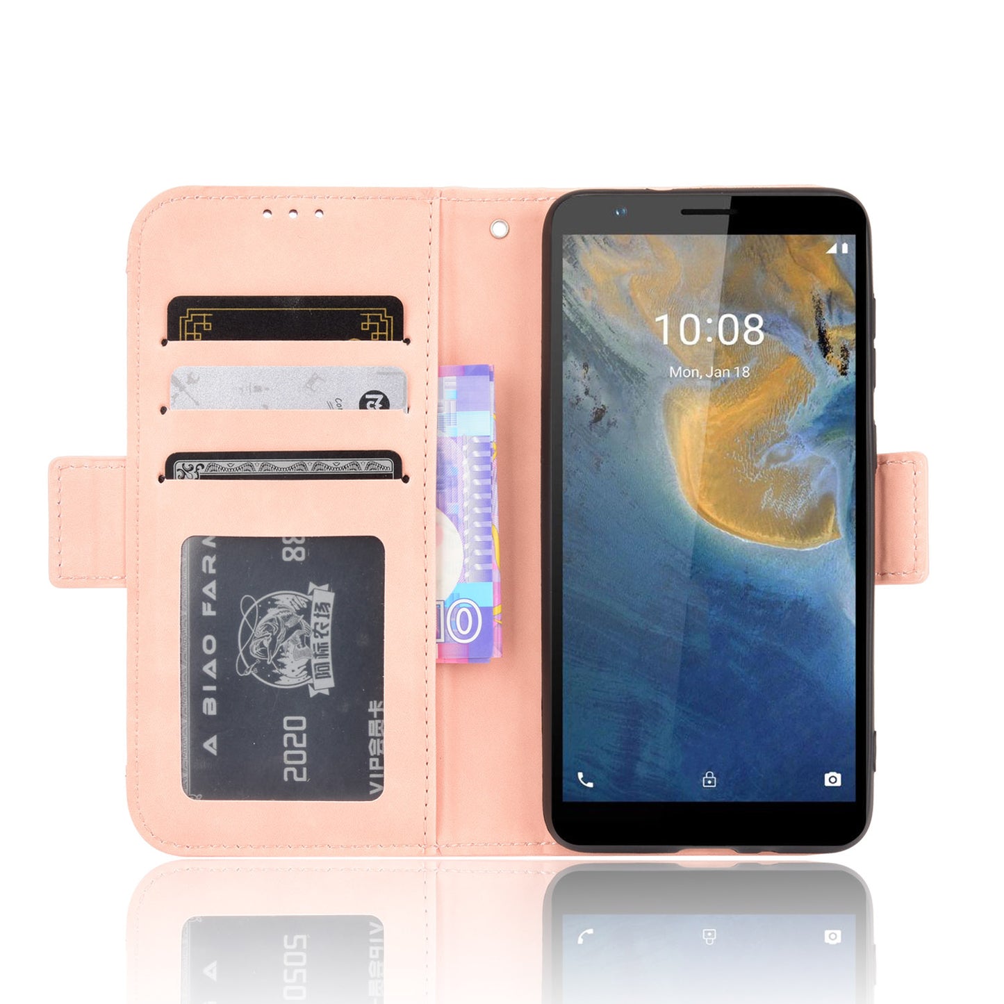 Multiple Card Slot Design PU Leather Flip Phone Case Wallet Stand Cover Shell for ZTE Blade A31