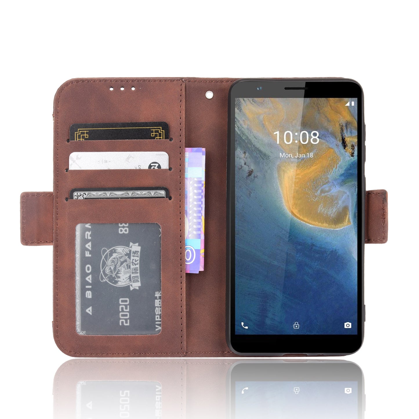 Multiple Card Slot Design PU Leather Flip Phone Case Wallet Stand Cover Shell for ZTE Blade A31