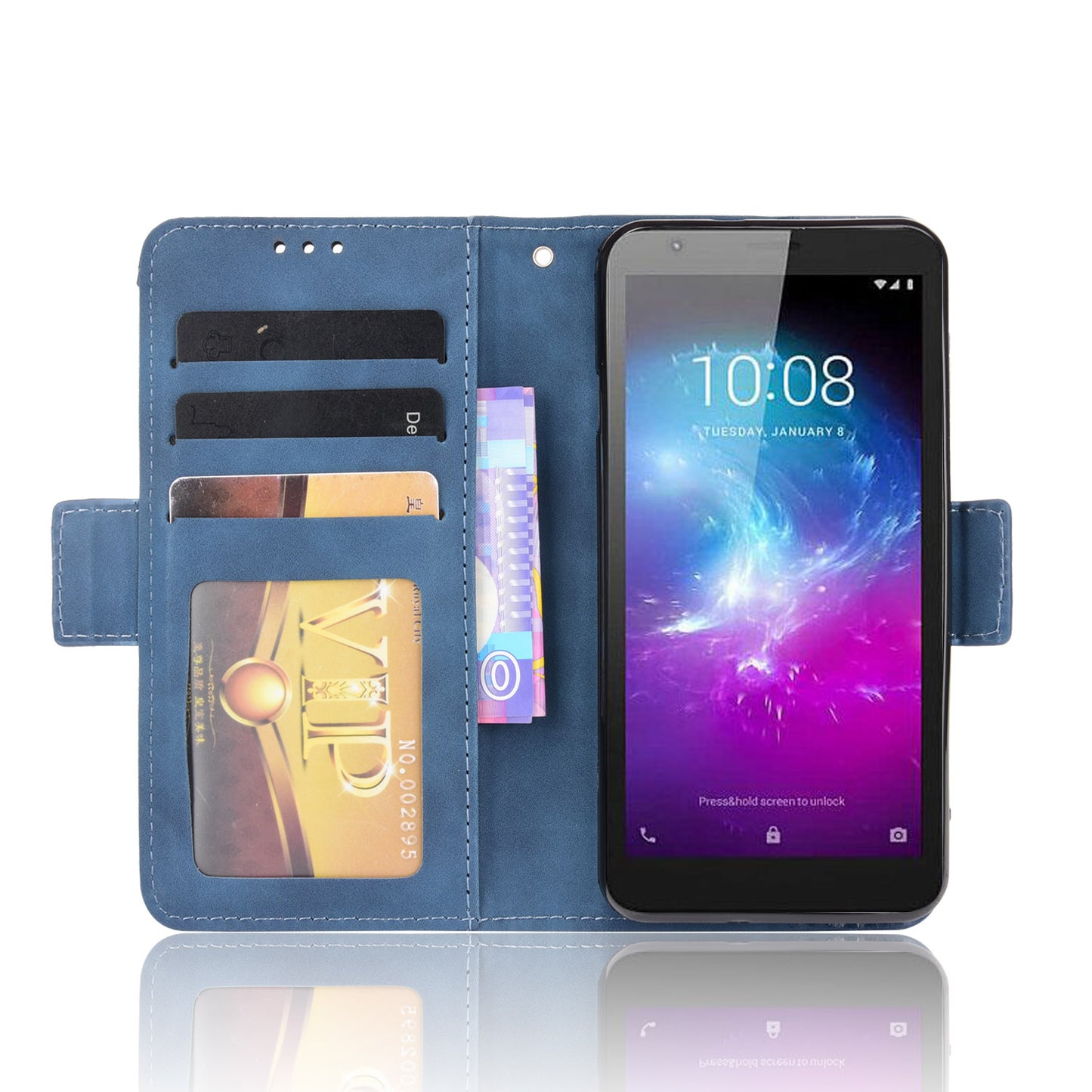 PU Leather Mobile Phone Protection Case Wallet Stand Cover Shell with Multiple Card Slot Design for ZTE Blade L8/Blade A3 (2019)/A31 Lite