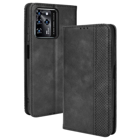 Scratch-resistant Flip Phone Shell Retro Textured Phone Leather Case Wallet Stand Cover for ZTE Blade V30