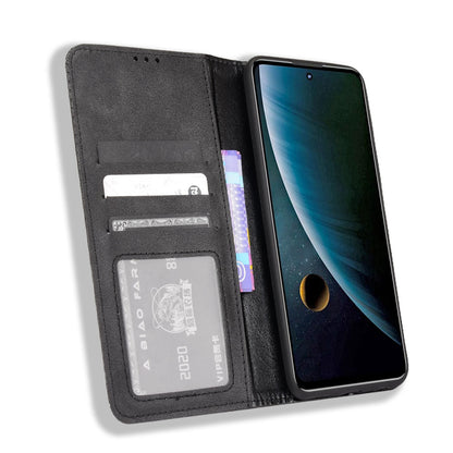 Scratch-resistant Flip Phone Shell Retro Textured Phone Leather Case Wallet Stand Cover for ZTE Blade V30