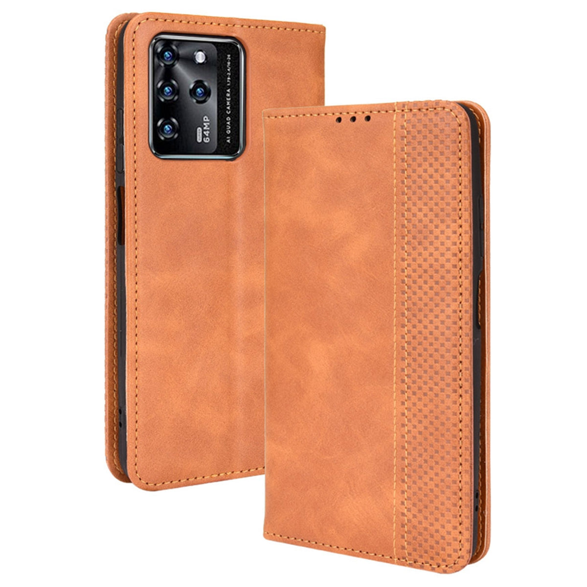 Scratch-resistant Flip Phone Shell Retro Textured Phone Leather Case Wallet Stand Cover for ZTE Blade V30