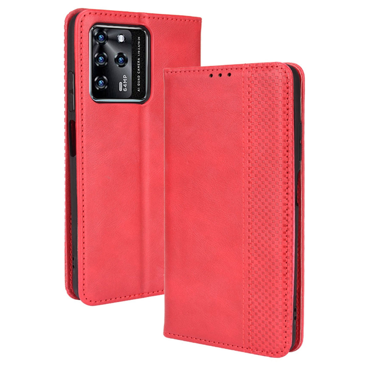 Scratch-resistant Flip Phone Shell Retro Textured Phone Leather Case Wallet Stand Cover for ZTE Blade V30