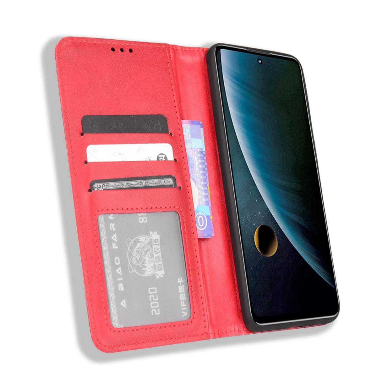 Scratch-resistant Flip Phone Shell Retro Textured Phone Leather Case Wallet Stand Cover for ZTE Blade V30