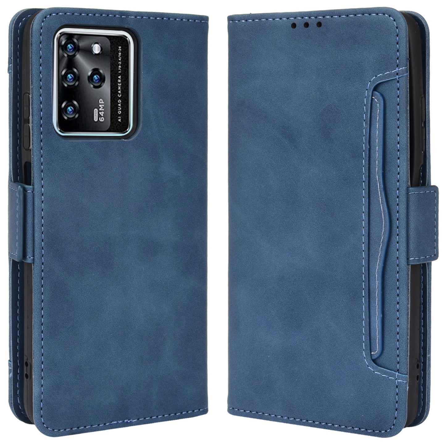 For ZTE Blade V30 Shockproof Magnetic Closure Flip Phone Case Multiple Card Slot Design PU Leather Wallet Phone Cover