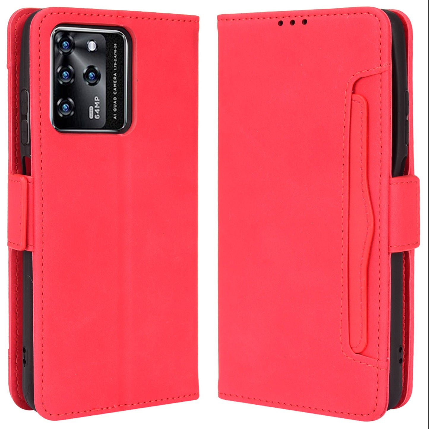 For ZTE Blade V30 Shockproof Magnetic Closure Flip Phone Case Multiple Card Slot Design PU Leather Wallet Phone Cover