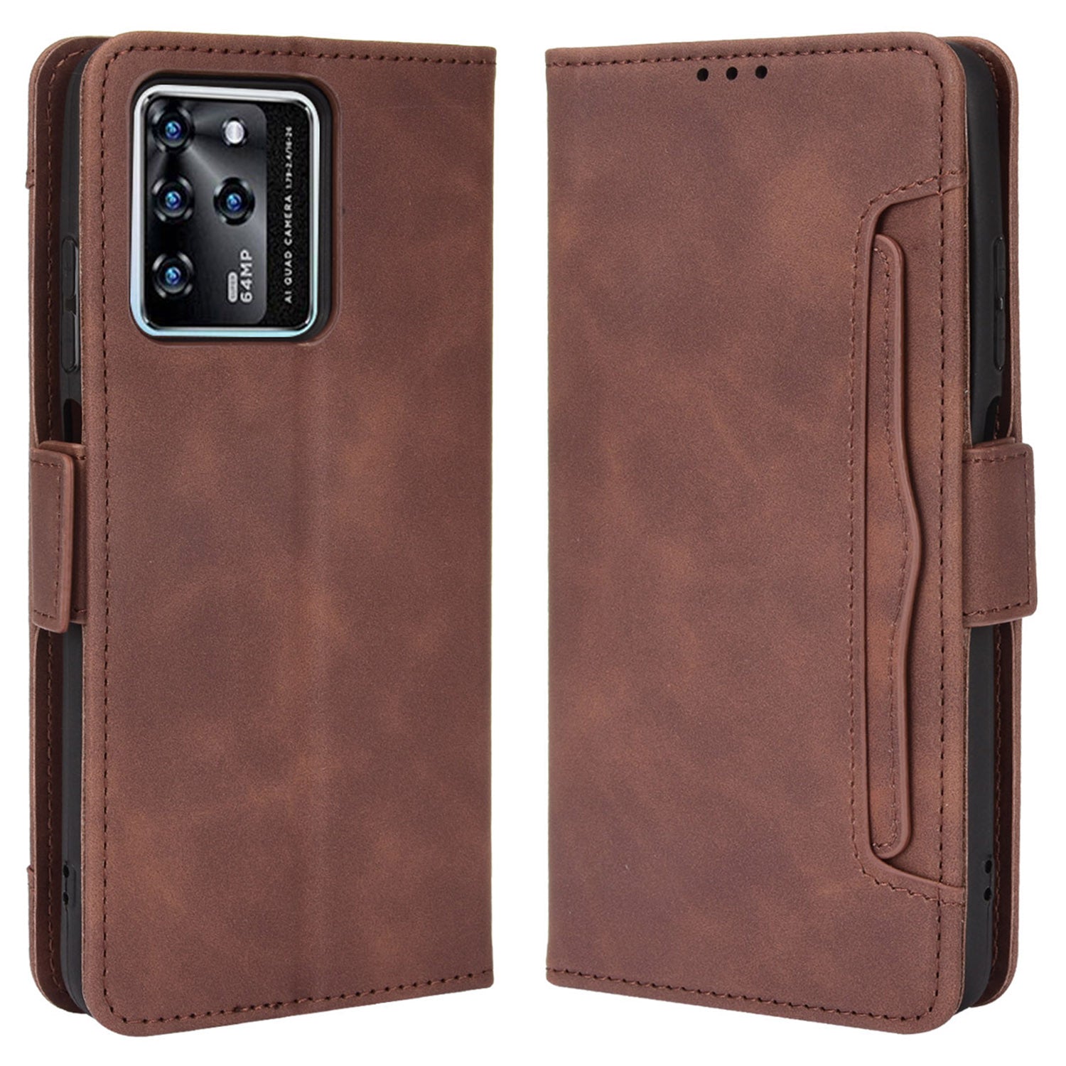 For ZTE Blade V30 Shockproof Magnetic Closure Flip Phone Case Multiple Card Slot Design PU Leather Wallet Phone Cover