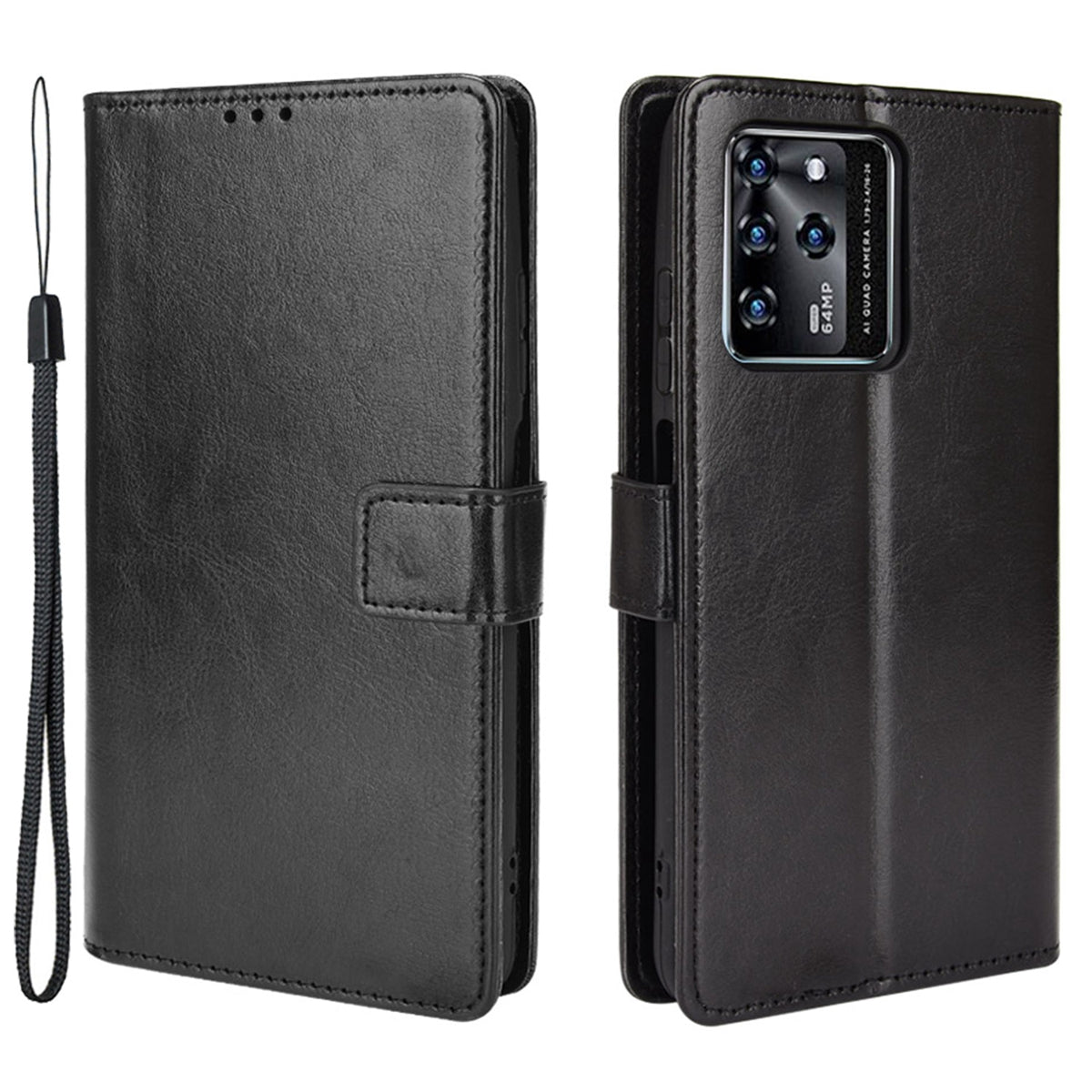 Stand Crazy Horse Texture PU Leather Flip Folio Wallet Magnetic Anti-Scratch Case with Wrist Strap for ZTE Blade V30