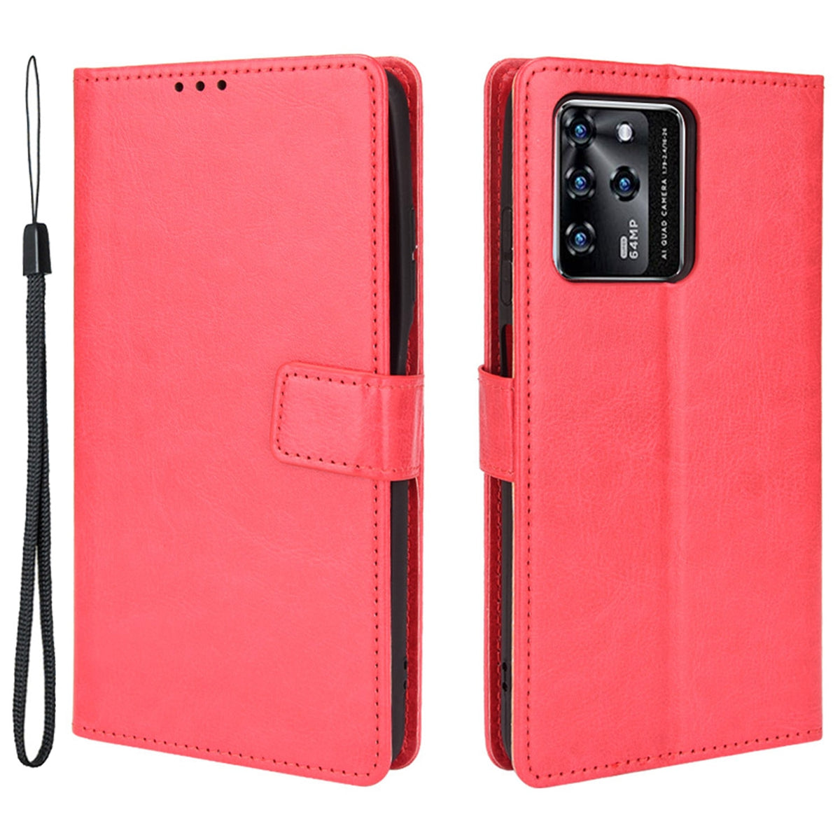 Stand Crazy Horse Texture PU Leather Flip Folio Wallet Magnetic Anti-Scratch Case with Wrist Strap for ZTE Blade V30