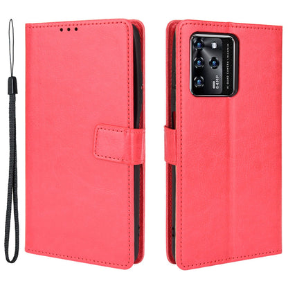 Stand Crazy Horse Texture PU Leather Flip Folio Wallet Magnetic Anti-Scratch Case with Wrist Strap for ZTE Blade V30