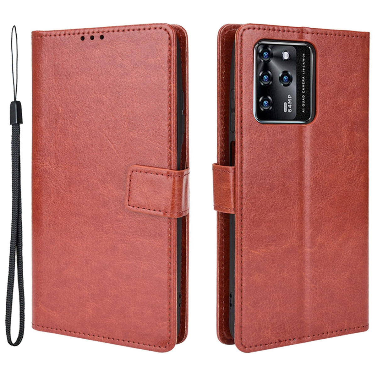 Stand Crazy Horse Texture PU Leather Flip Folio Wallet Magnetic Anti-Scratch Case with Wrist Strap for ZTE Blade V30