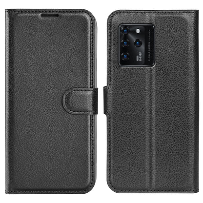 PU Leather Wallet Flip Phone Case Full Body Protection Stand Litchi Texture Cover for ZTE Blade V30