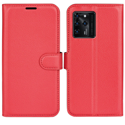 PU Leather Wallet Flip Phone Case Full Body Protection Stand Litchi Texture Cover for ZTE Blade V30