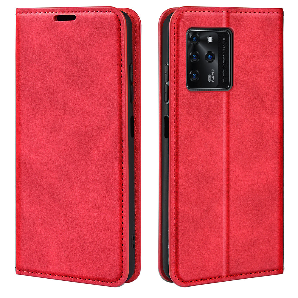 Durable Skin-Touch PU Leather Stand Wallet Auto Magnetic Closed Flip Cover for ZTE Blade V30