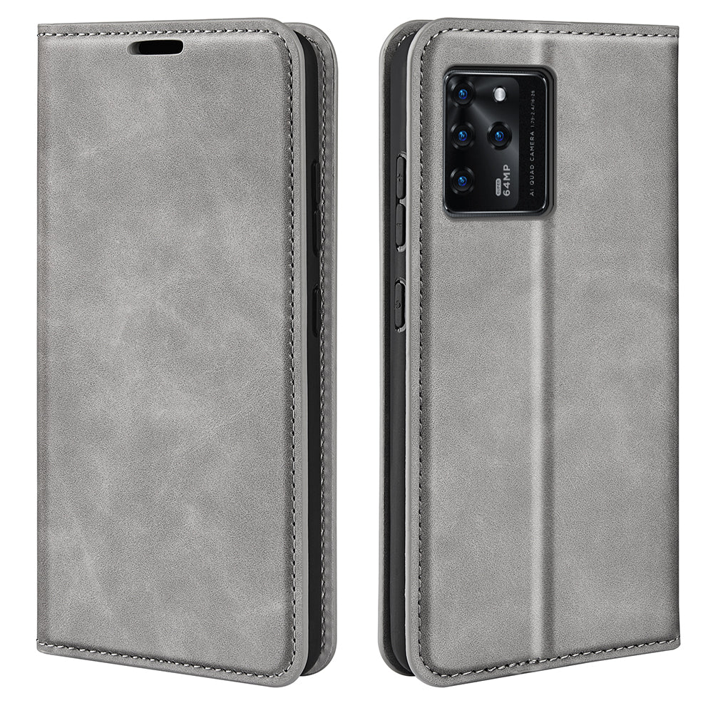 Durable Skin-Touch PU Leather Stand Wallet Auto Magnetic Closed Flip Cover for ZTE Blade V30