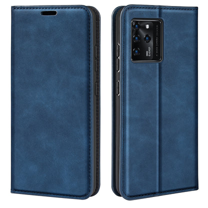 Durable Skin-Touch PU Leather Stand Wallet Auto Magnetic Closed Flip Cover for ZTE Blade V30