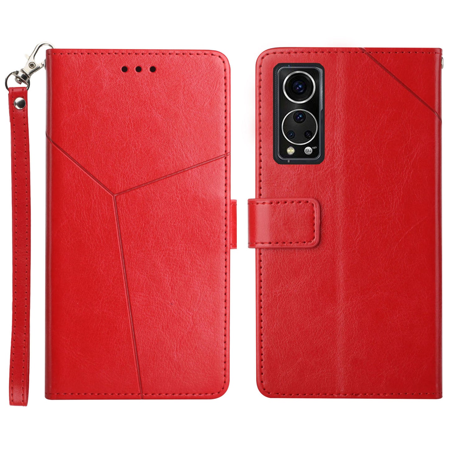 Y-shaped Lines Imprinted PU Leather Wallet Phone Case Stand Flip Protective Cover with Strap for ZTE Axon 30 5G