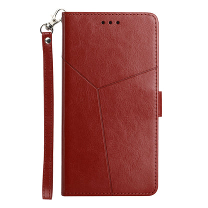 Y-shaped Lines Imprinted PU Leather Wallet Phone Case Stand Flip Protective Cover with Strap for ZTE Axon 30 5G