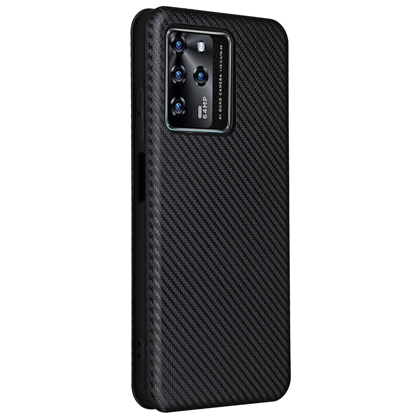 For ZTE Blade V30 Carbon Fiber Texture Anti-fingerprint Auto-absorbed Magnetic Closure Leather Stand Phone Case Shell