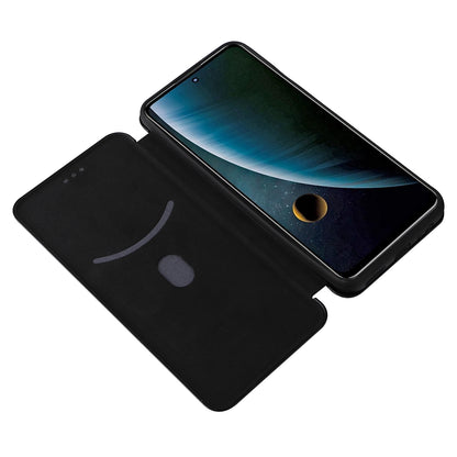 For ZTE Blade V30 Carbon Fiber Texture Anti-fingerprint Auto-absorbed Magnetic Closure Leather Stand Phone Case Shell