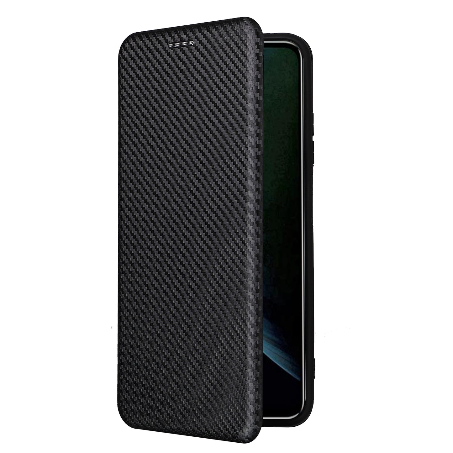 For ZTE Blade V30 Carbon Fiber Texture Anti-fingerprint Auto-absorbed Magnetic Closure Leather Stand Phone Case Shell