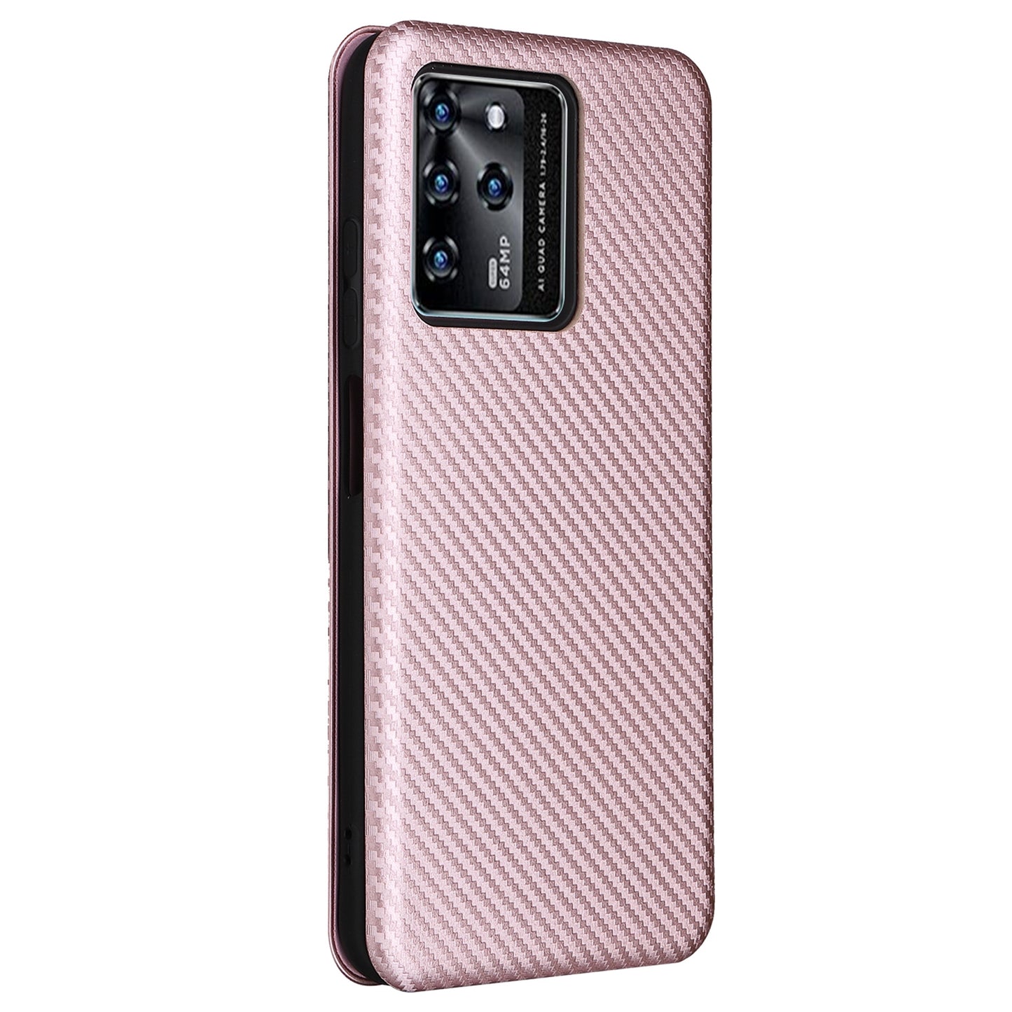 For ZTE Blade V30 Carbon Fiber Texture Anti-fingerprint Auto-absorbed Magnetic Closure Leather Stand Phone Case Shell