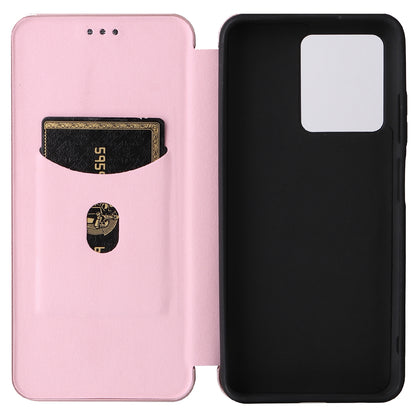 For ZTE Blade V30 Carbon Fiber Texture Anti-fingerprint Auto-absorbed Magnetic Closure Leather Stand Phone Case Shell