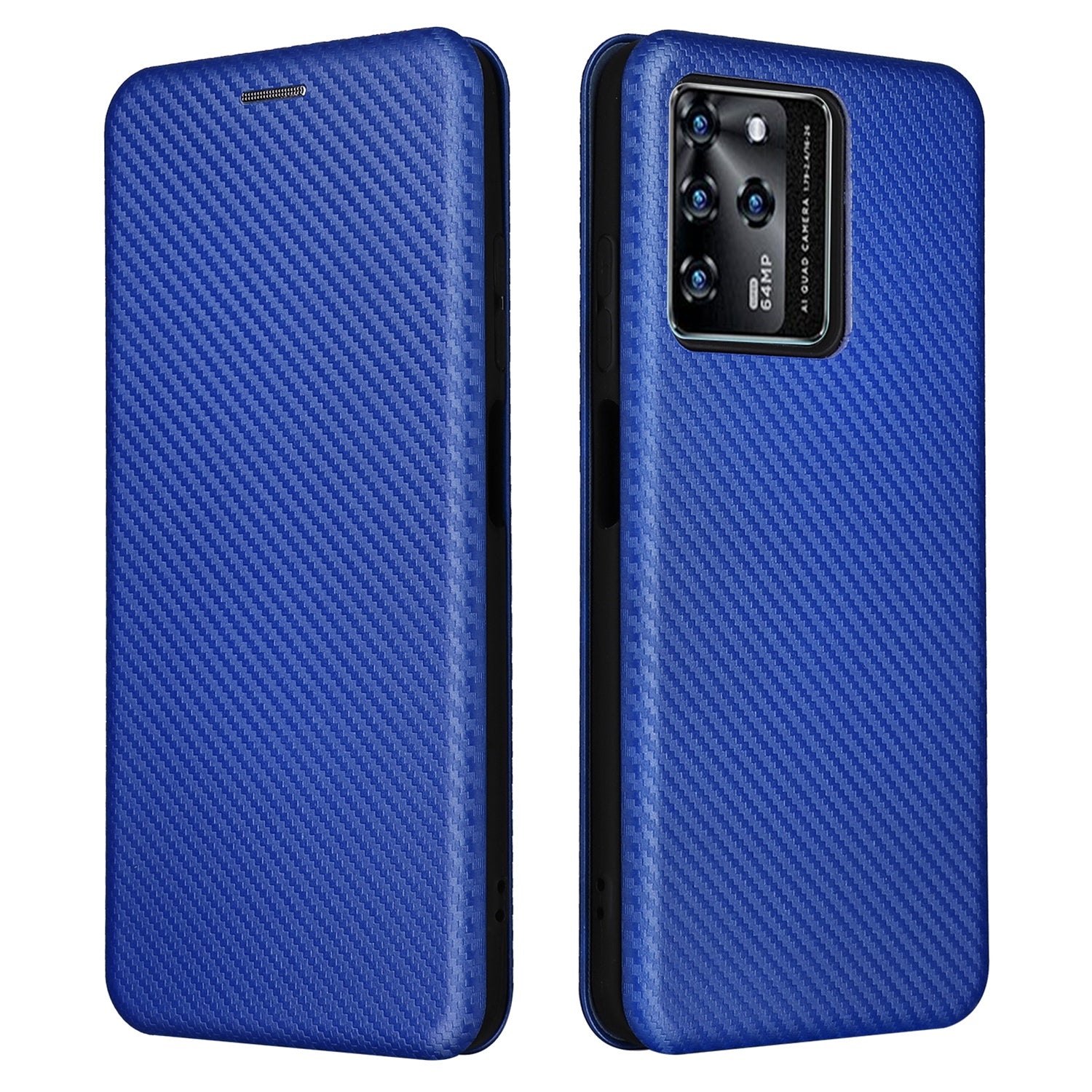 For ZTE Blade V30 Carbon Fiber Texture Anti-fingerprint Auto-absorbed Magnetic Closure Leather Stand Phone Case Shell