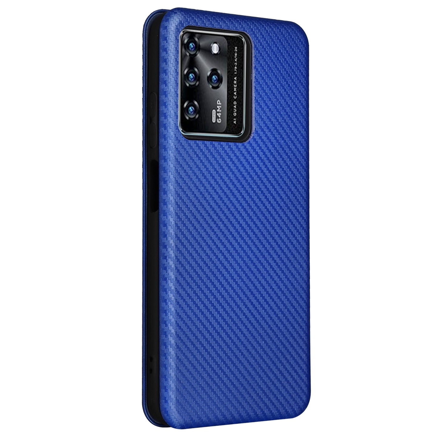 For ZTE Blade V30 Carbon Fiber Texture Anti-fingerprint Auto-absorbed Magnetic Closure Leather Stand Phone Case Shell