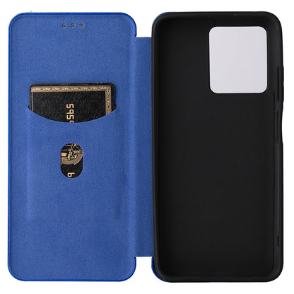 For ZTE Blade V30 Carbon Fiber Texture Anti-fingerprint Auto-absorbed Magnetic Closure Leather Stand Phone Case Shell