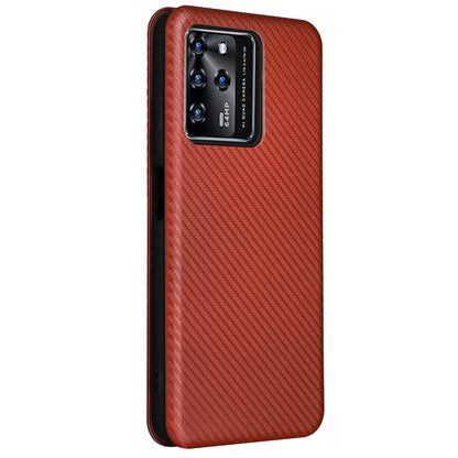 For ZTE Blade V30 Carbon Fiber Texture Anti-fingerprint Auto-absorbed Magnetic Closure Leather Stand Phone Case Shell