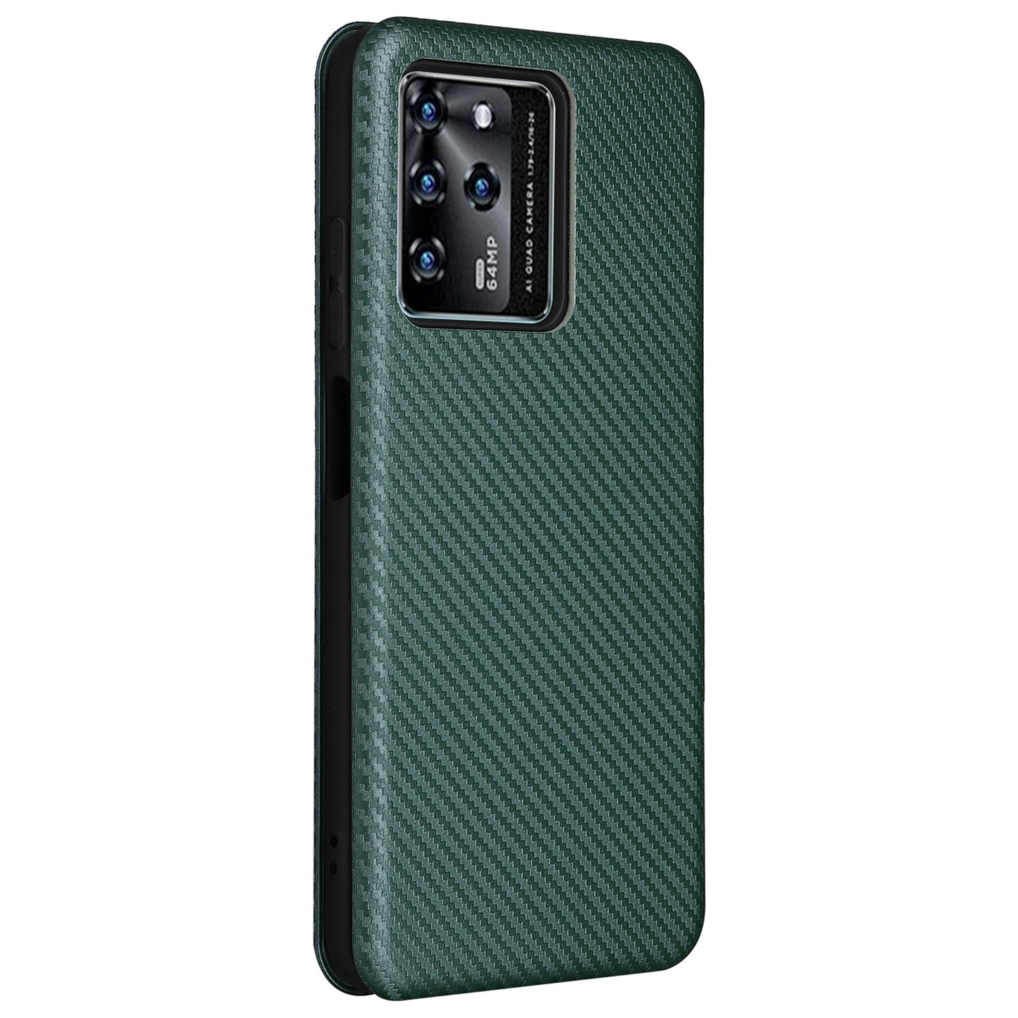 For ZTE Blade V30 Carbon Fiber Texture Anti-fingerprint Auto-absorbed Magnetic Closure Leather Stand Phone Case Shell