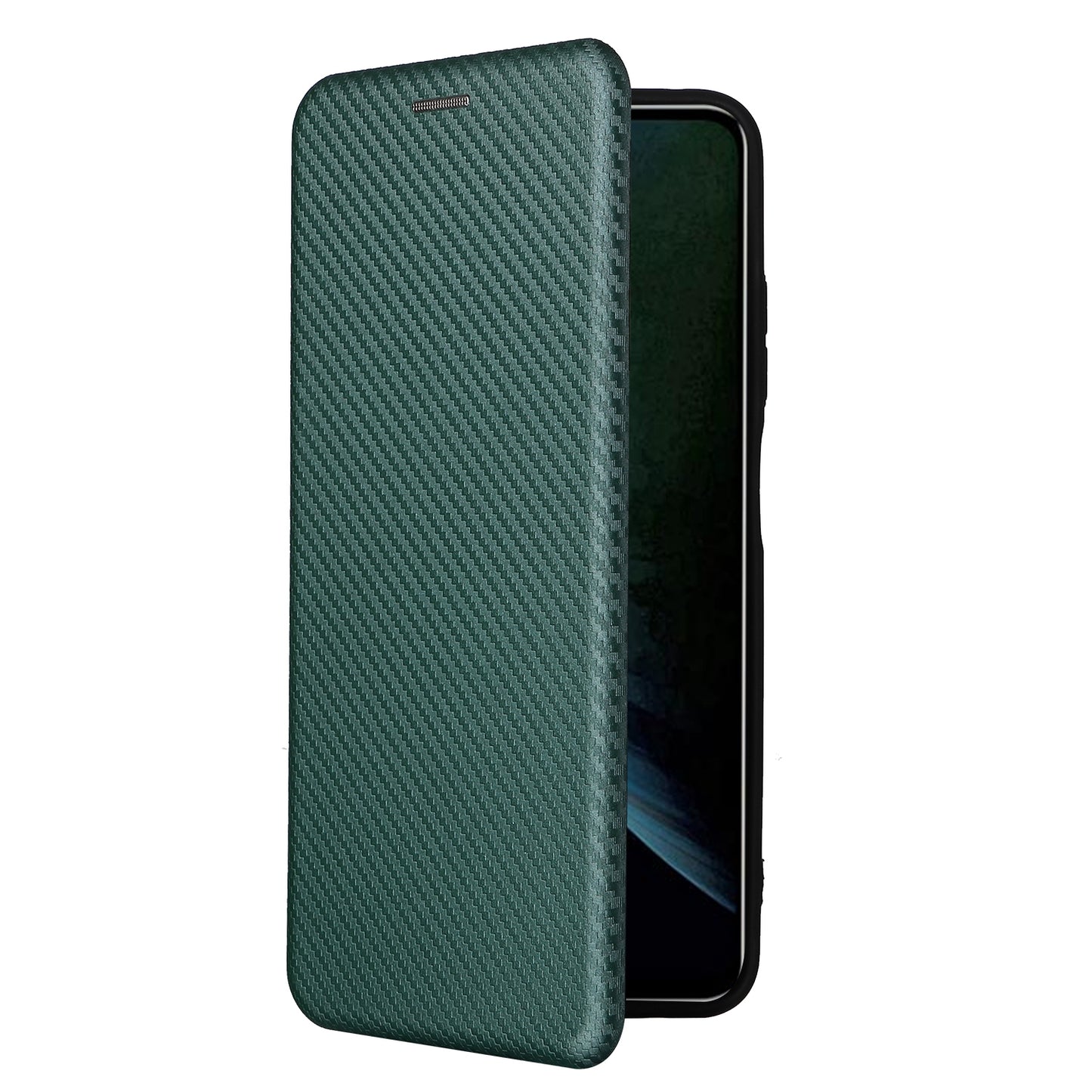 For ZTE Blade V30 Carbon Fiber Texture Anti-fingerprint Auto-absorbed Magnetic Closure Leather Stand Phone Case Shell