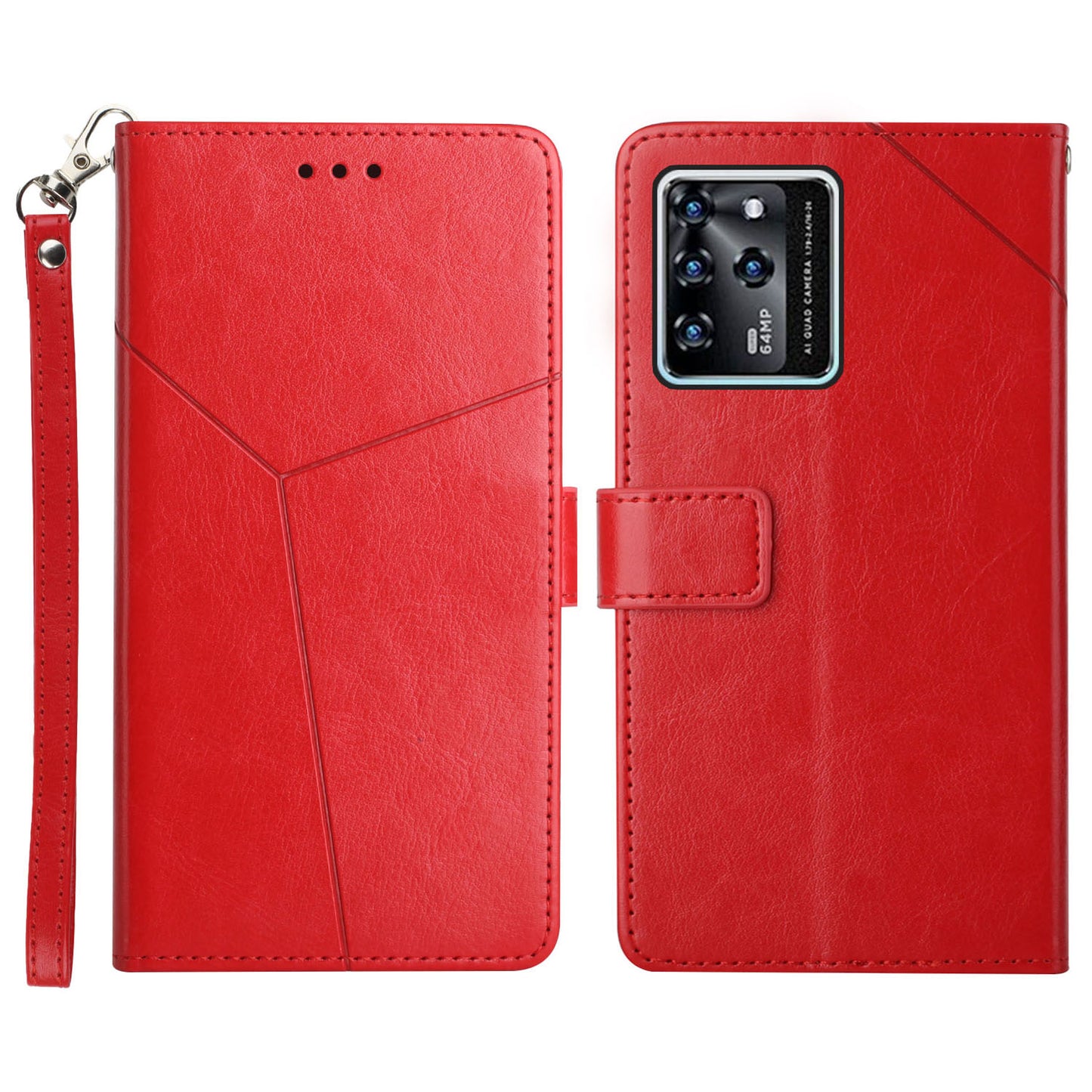 Magnetic Closure Imprinted Y-shaped Lines PU Leather Stand Flip Wallet Phone Cover with Strap for ZTE Blade V30