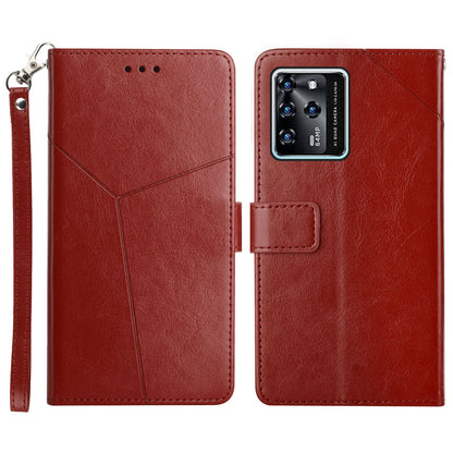 Magnetic Closure Imprinted Y-shaped Lines PU Leather Stand Flip Wallet Phone Cover with Strap for ZTE Blade V30