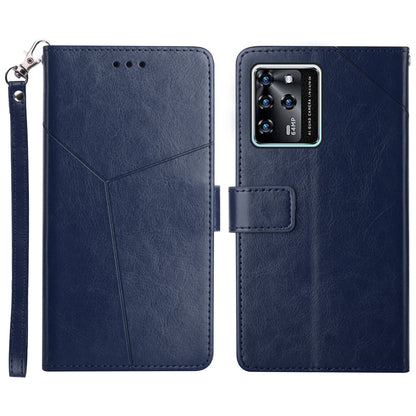 Magnetic Closure Imprinted Y-shaped Lines PU Leather Stand Flip Wallet Phone Cover with Strap for ZTE Blade V30