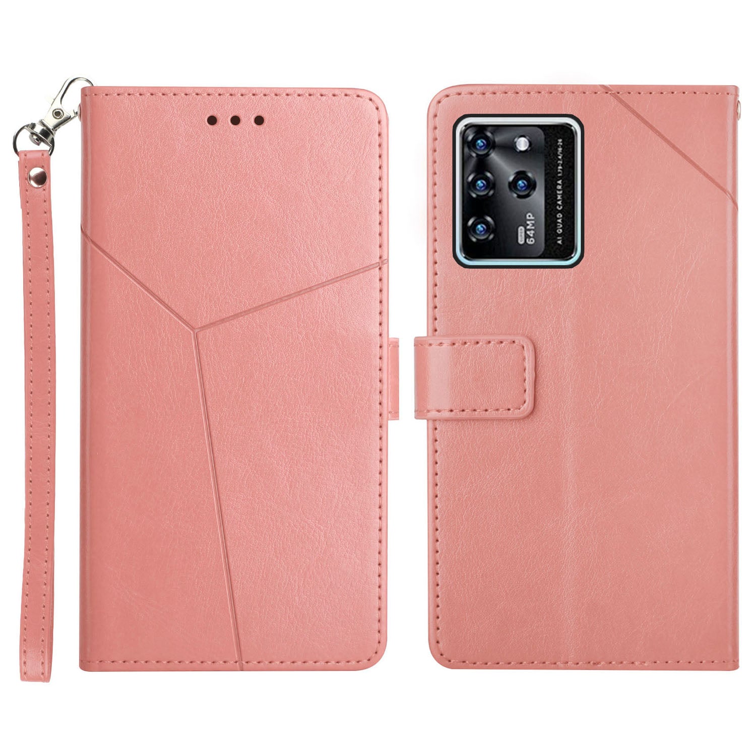 Magnetic Closure Imprinted Y-shaped Lines PU Leather Stand Flip Wallet Phone Cover with Strap for ZTE Blade V30