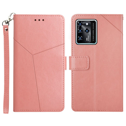 Magnetic Closure Imprinted Y-shaped Lines PU Leather Stand Flip Wallet Phone Cover with Strap for ZTE Blade V30